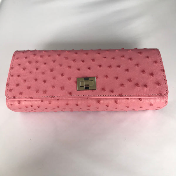 Pink Ostrich Clutch with Silver Closure – Scotstyle