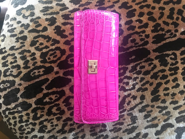 Pink Glazed Croc with Gold Closure