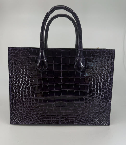 Plum Glazed Medium Tote in Croc