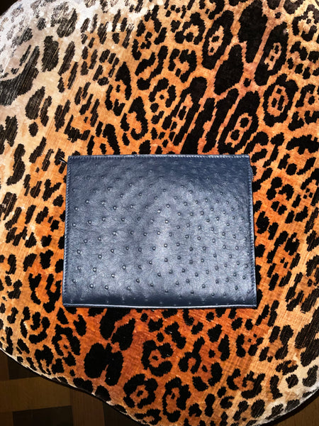 Navy Ostrich Crossbody with matching adjustable strap