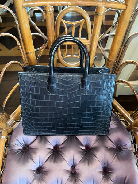 Navy Matte Medium Tote in croc
