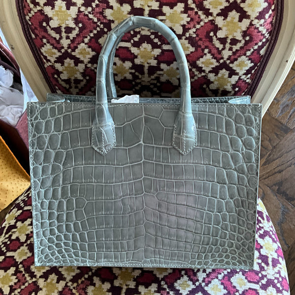 Silver Grey Glazed Crocodile Medium Tote