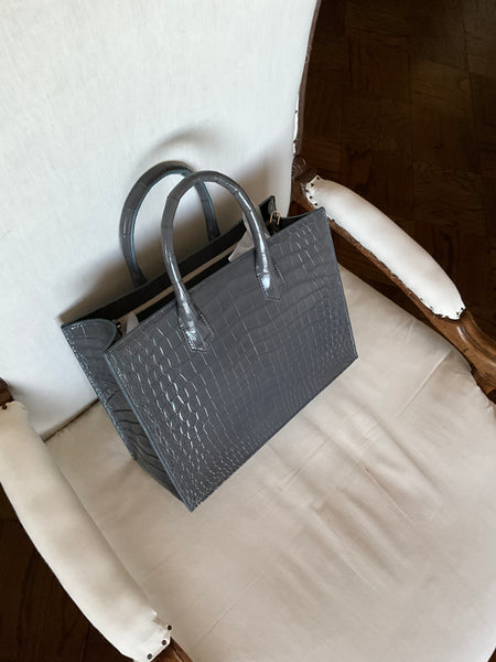 Grey Millenium Finish Medium Tote in Croc