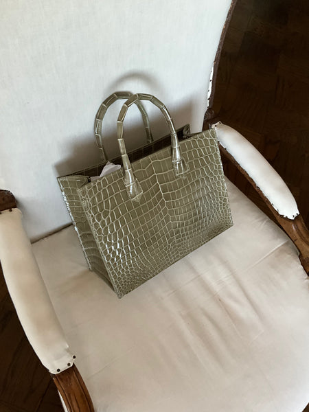 Light Olive/Grey Glazed Medium Tote in croc