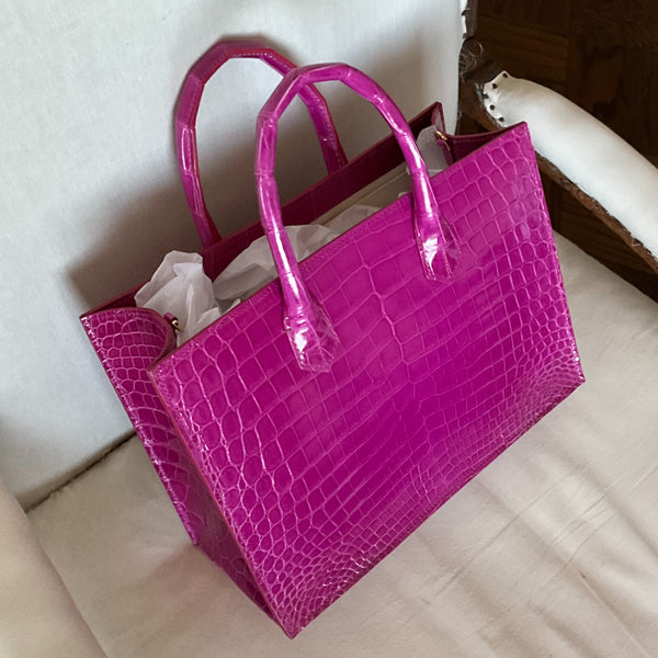 Fushia Glazed Medium Tote Croc