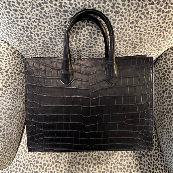 Navy Matte Medium Tote in croc