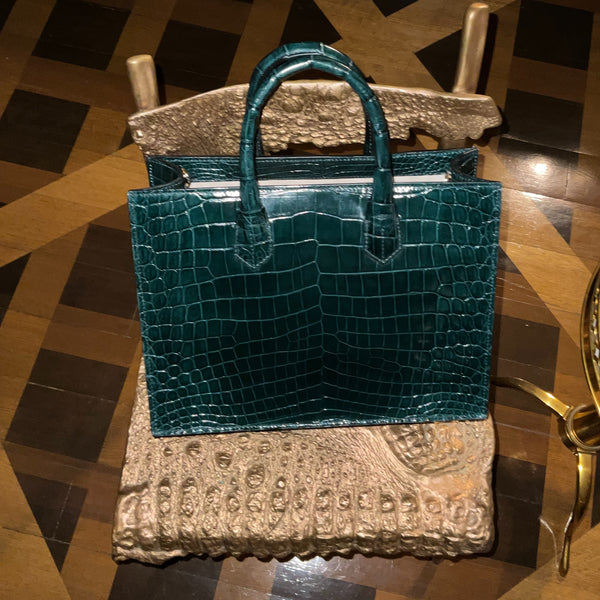 Green Glazed Medium Tote in croc