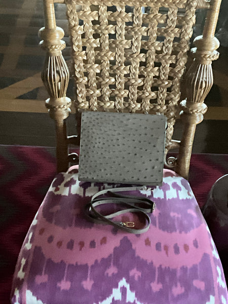 Putty Ostrich Cross Body with adjustable matching strap