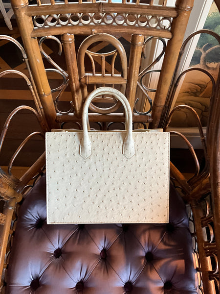 Cream Ostrich Medium Tote
