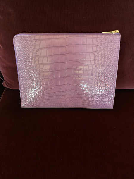 Lavender Croc Portfolio/iPad case with Silver Zipper