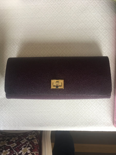 Burgundy Shagreen with Gold Closure